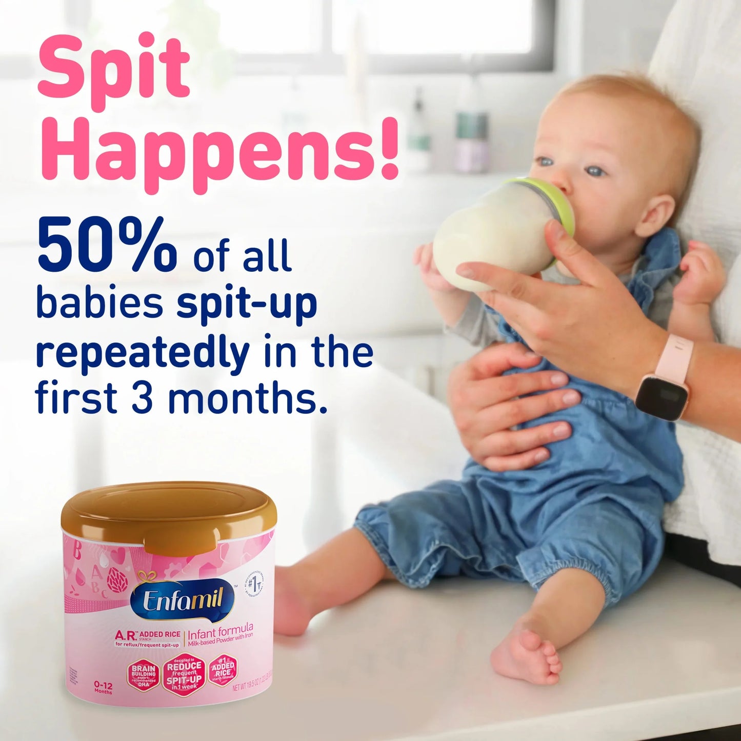 A.R. added rice infant formula graphic: reduces spit-up claim
