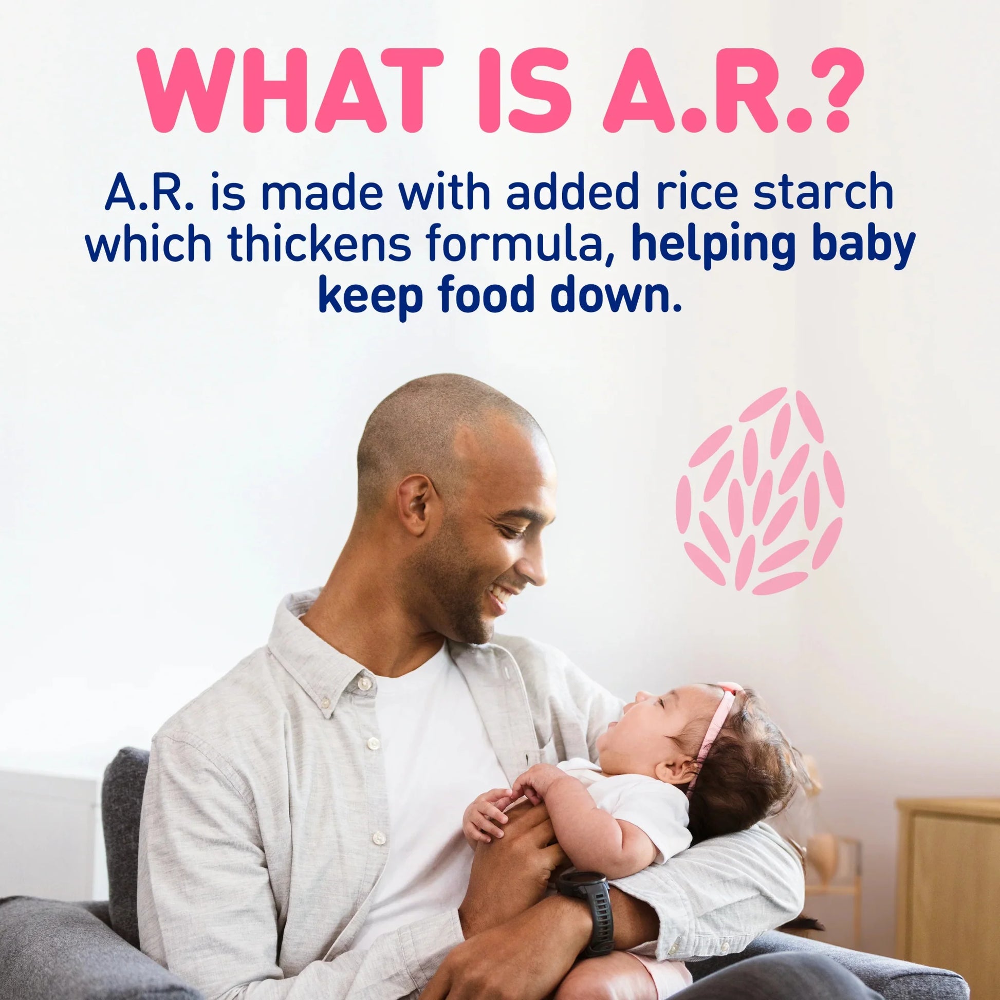 A.R. added rice starch formula graphic: thickens formula to help keep food down