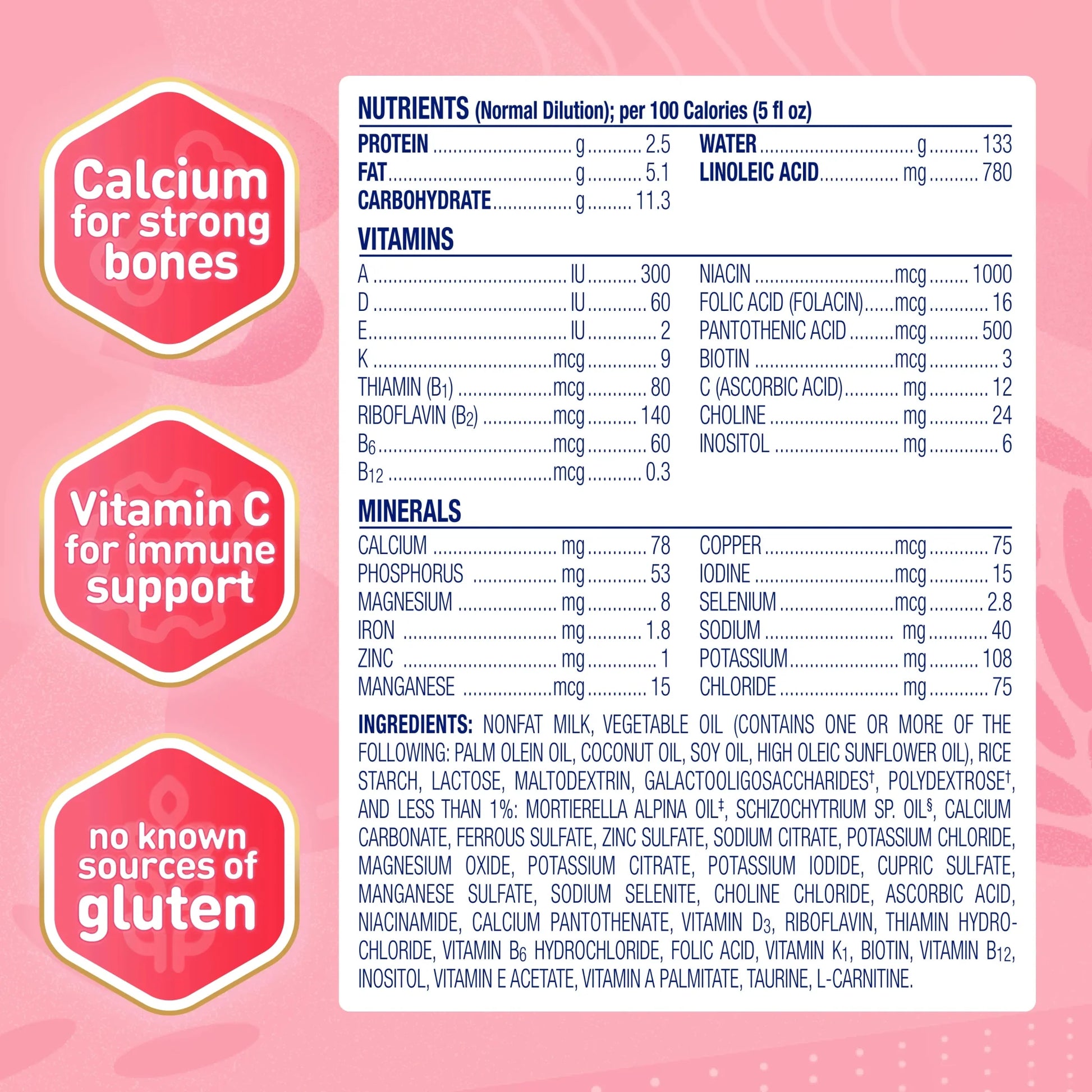 Enfamil A.R. nutrition facts label with vitamins, minerals, and ingredient list