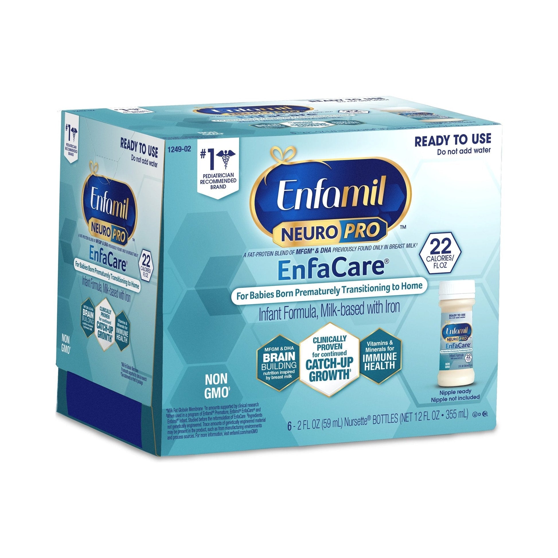 EnfaCare infant formula carton, 6 ready-to-use bottles, milk-based with iron