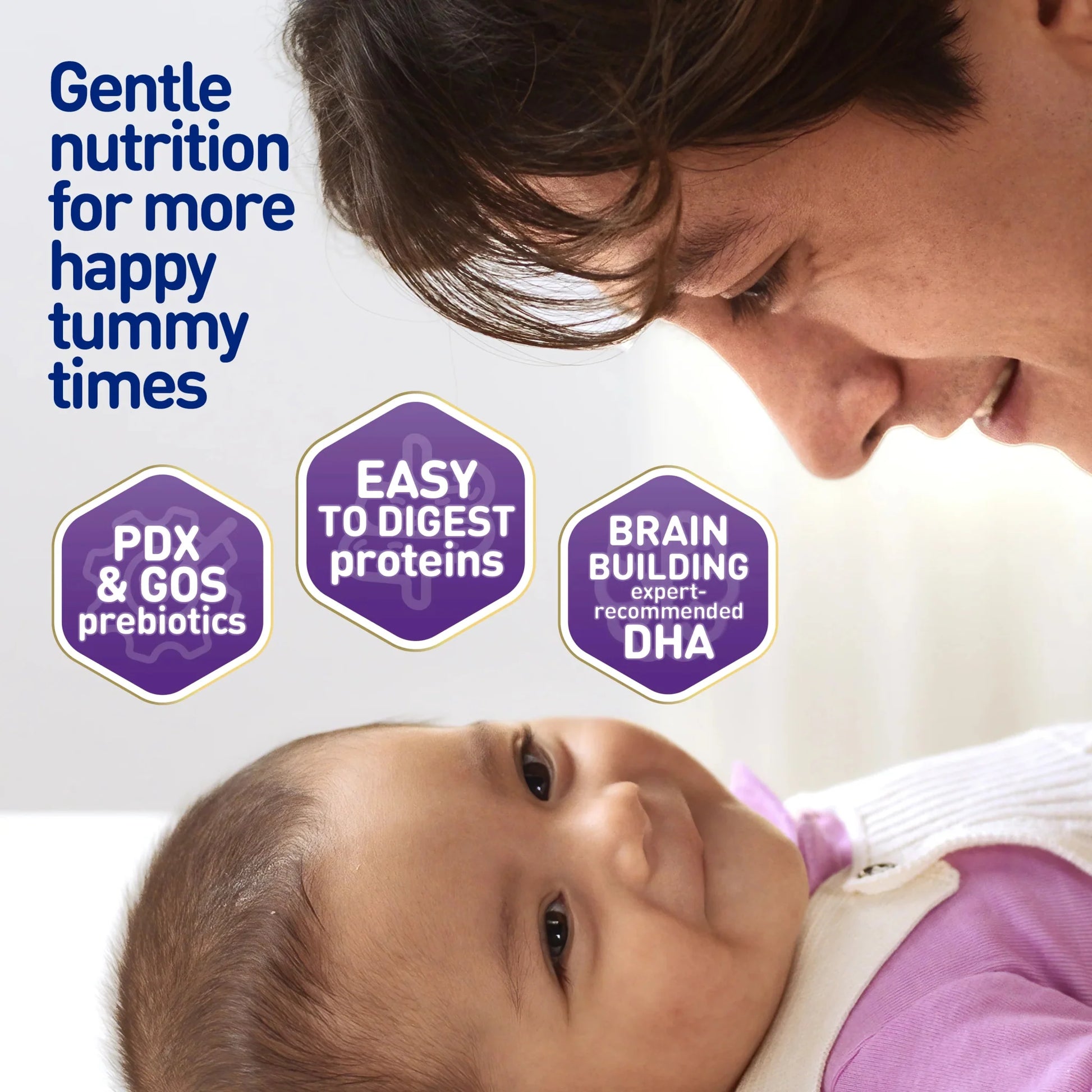 Gentle nutrition for happy tummy: PDX & GOS, easy-to-digest proteins, brain DHA