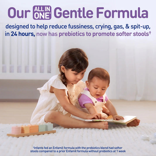 Gentle formula prebiotics ad text with baby scene for infant formula