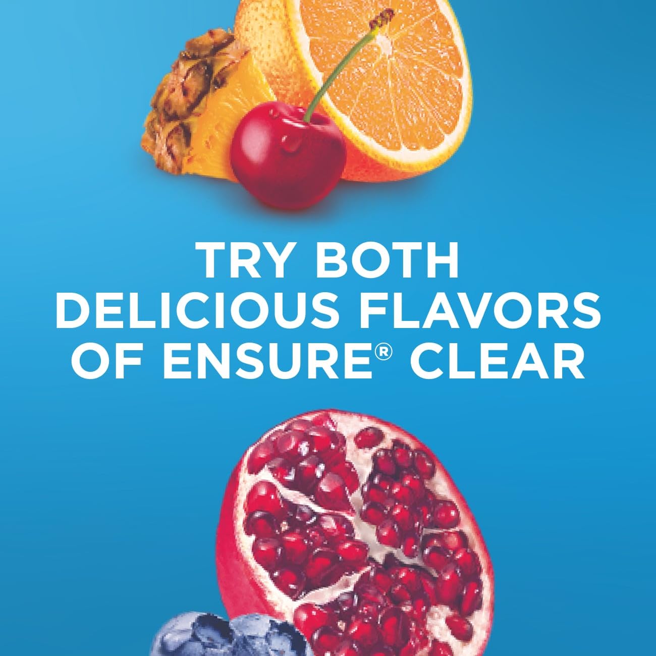 Blueberry pomegranate nutrition drink graphic with fruit images for trying flavors