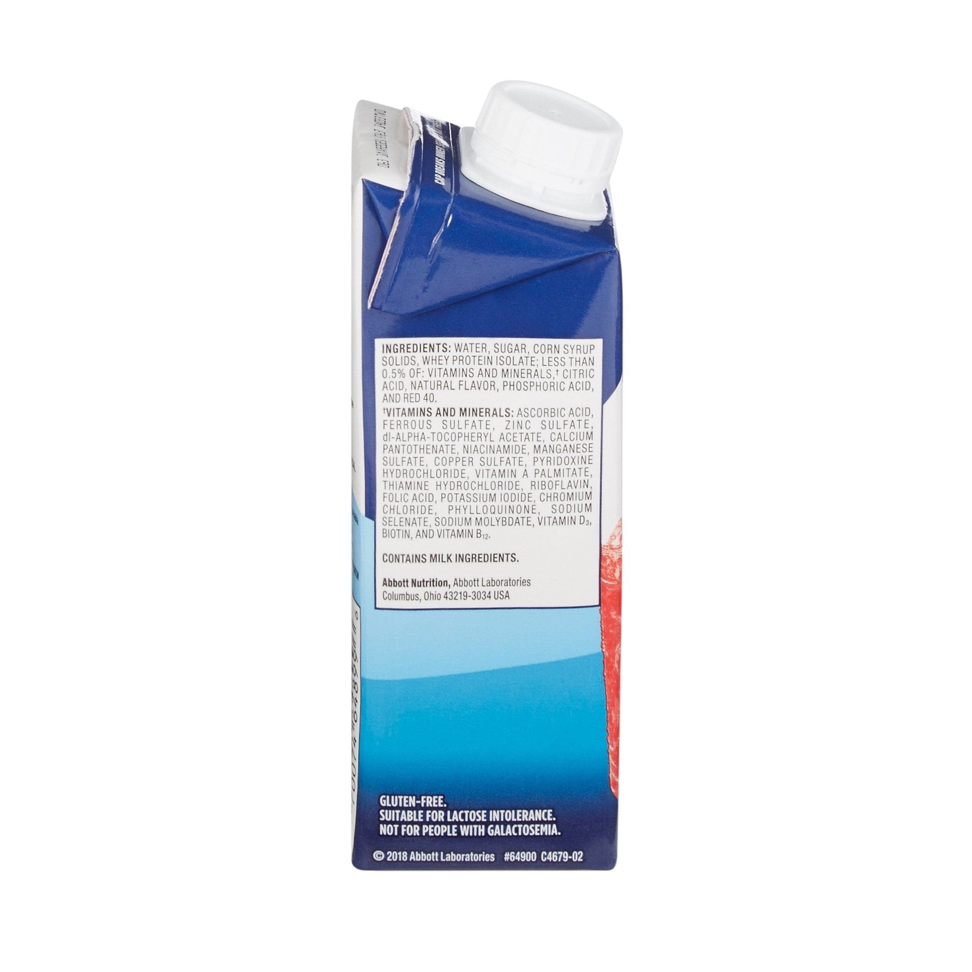 Ensure Clear mixed berry carton back with ingredient list and gluten-free suitability note