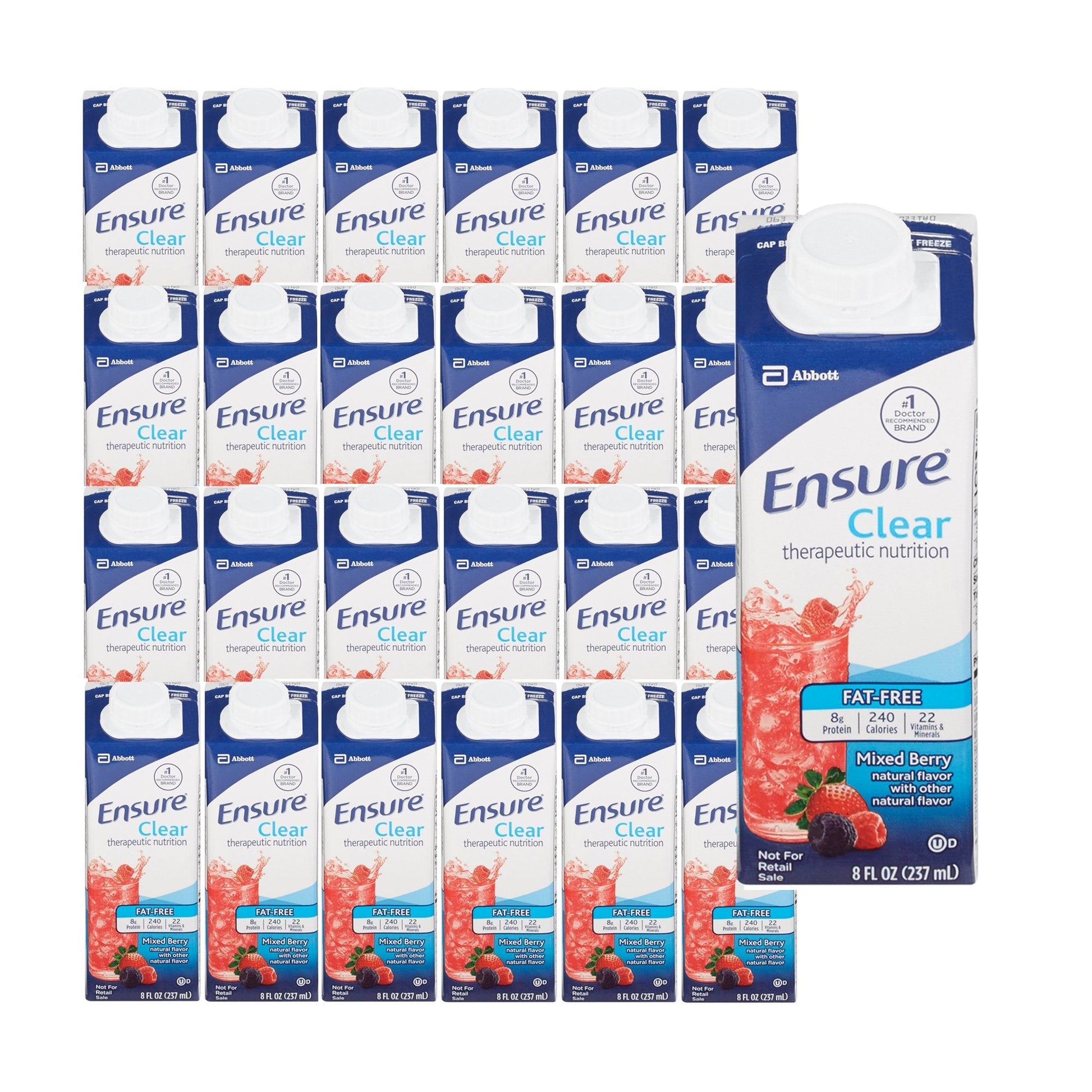 Mixed berry Ensure Clear 8 fl oz cartons multipack with flip-top caps