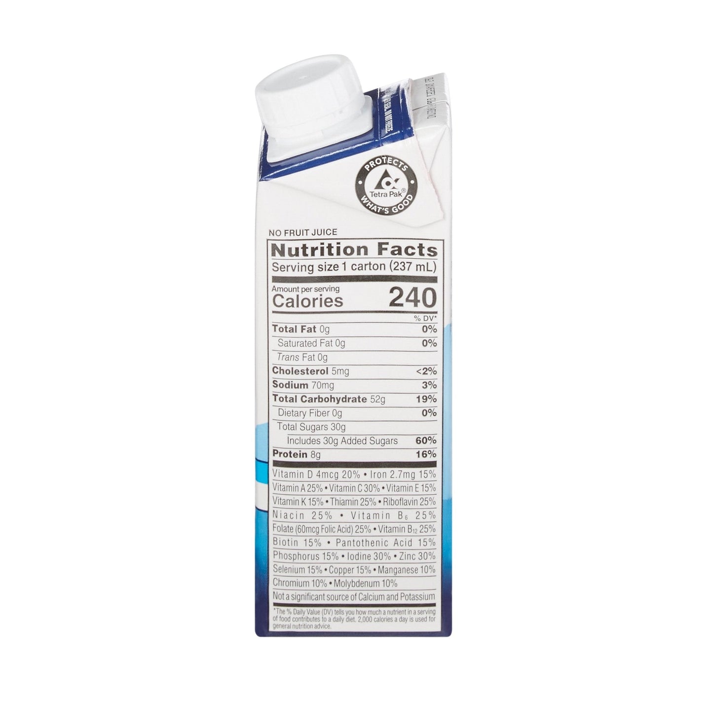 Ensure Clear mixed berry carton back panel with Nutrition Facts, serving size 1 carton