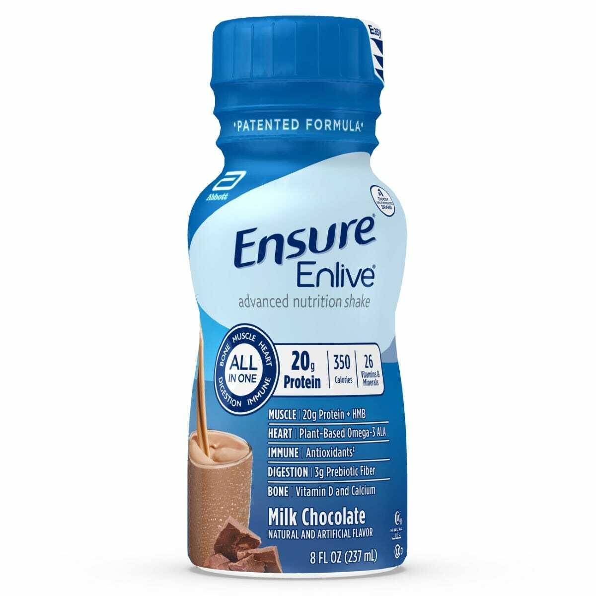 Ensure Enlive milk chocolate advanced nutrition shake bottle, 8 fl oz