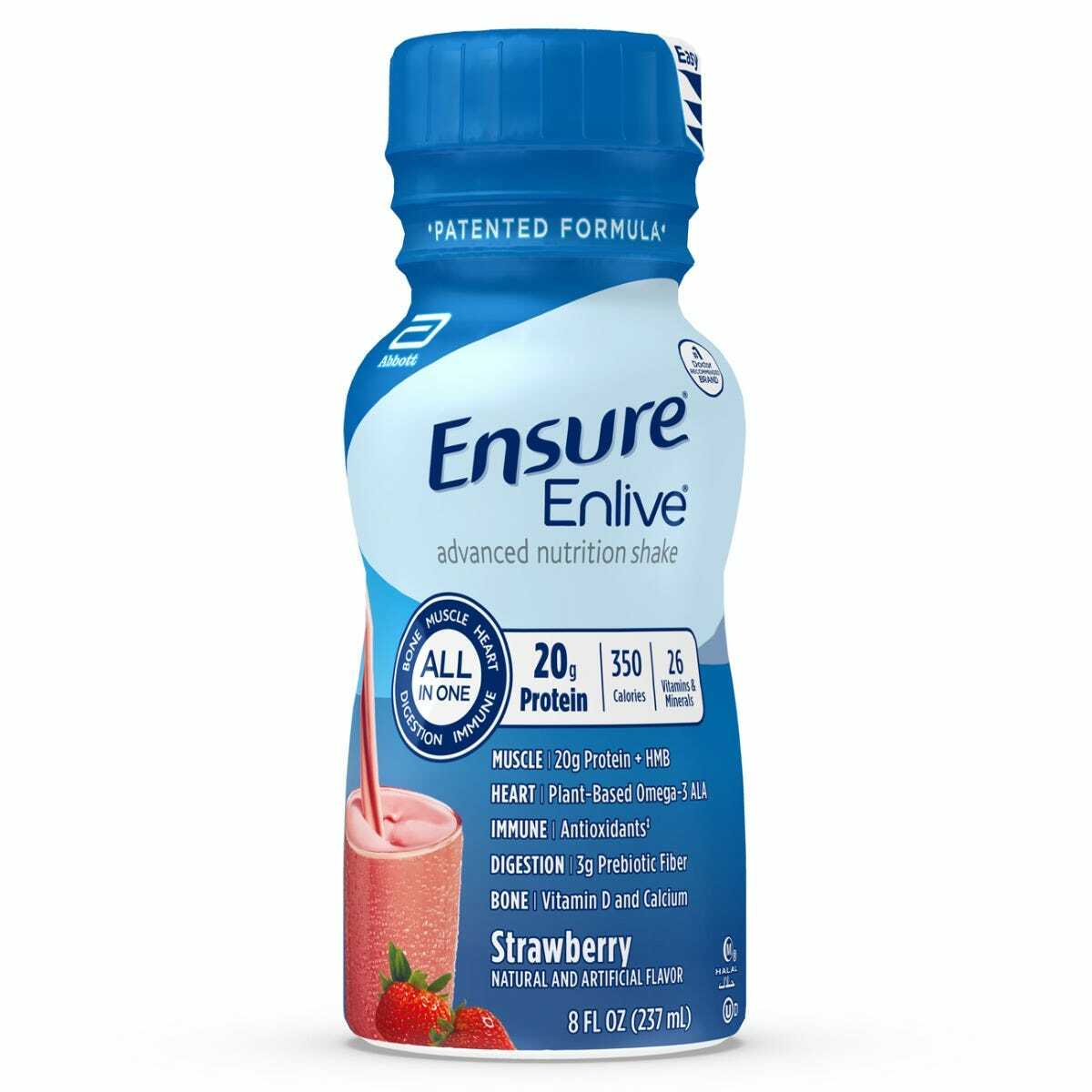 Ensure Enlive advanced nutrition shake bottle, Strawberry flavor, 8 fl oz