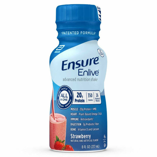 Ensure Enlive advanced nutrition shake bottle, Strawberry flavor, 8 fl oz