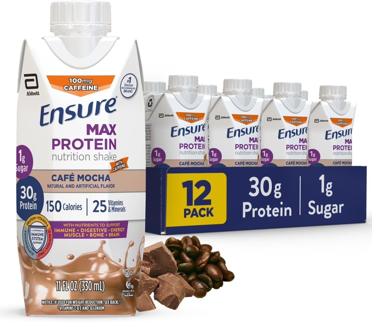 Ensure Max Protein nutrition shake, Cafe Mocha carton (11 fl oz/330 mL), 12-pack