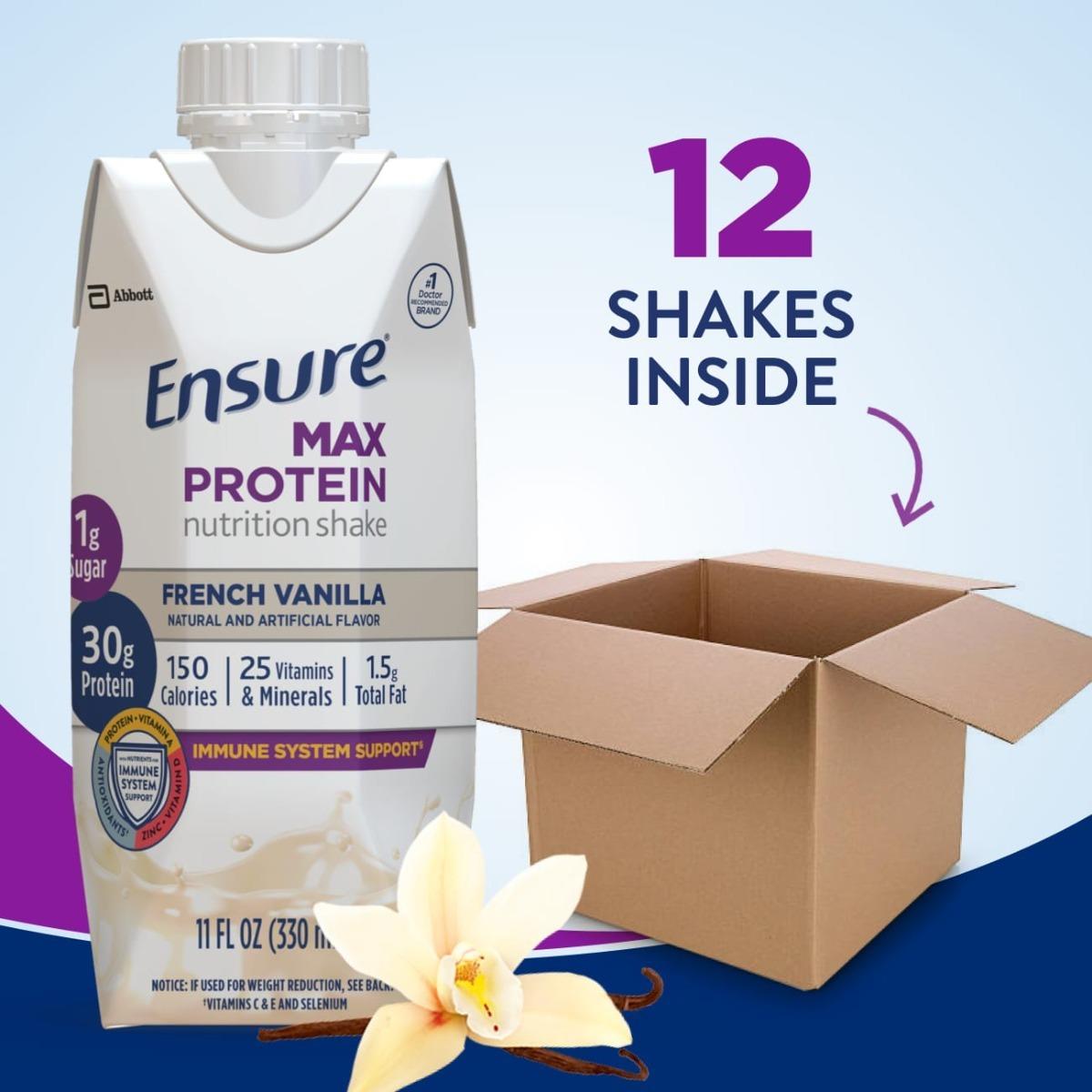 Ensure Max Protein carton with 12-shake pack box, French Vanilla, 11 fl oz (330 mL)