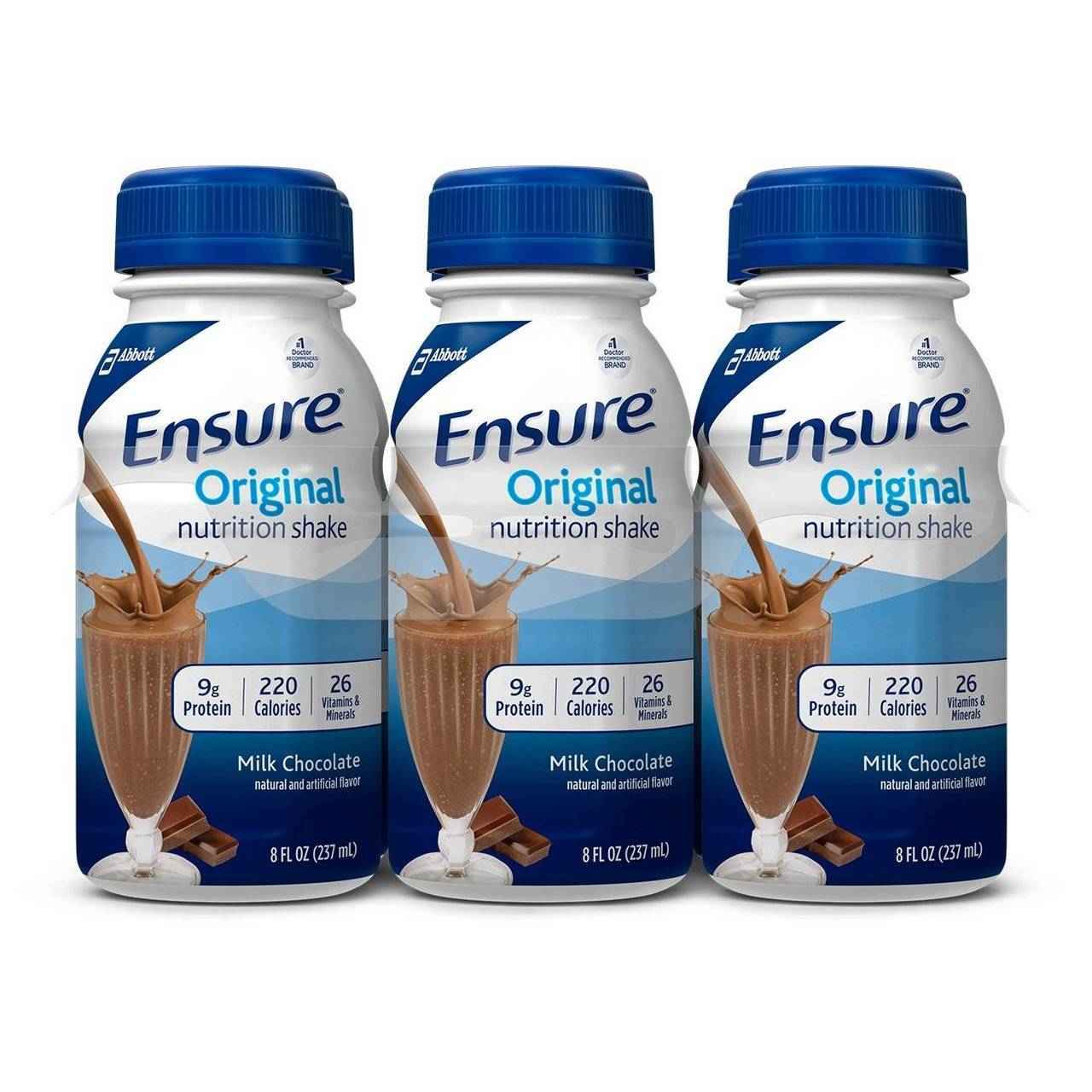 Ensure Original nutrition shake bottle, milk chocolate flavor, blue cap (8 fl oz)