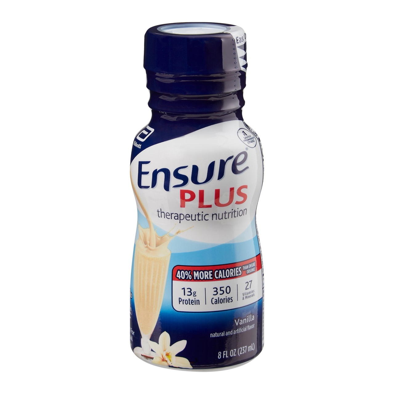 Ensure Plus vanilla therapeutic nutrition shake bottle, 8 fl oz, blue cap