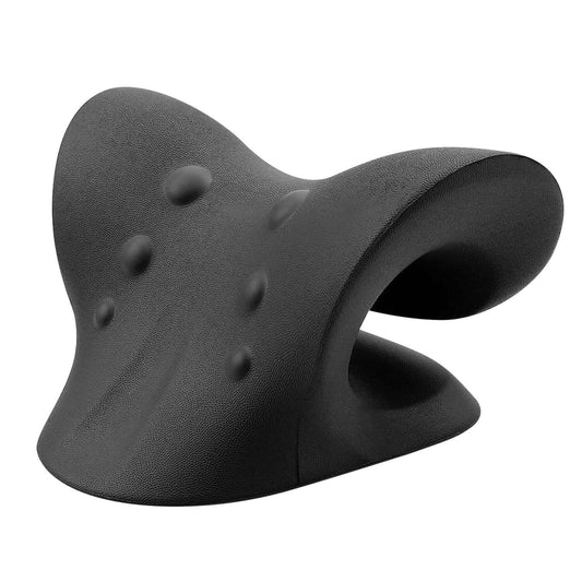 Dark textured ergonomic neck traction pillow with ergonomic C-shaped design