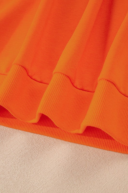 Varsity stripe pullover orange ribbed hem on sleeve end