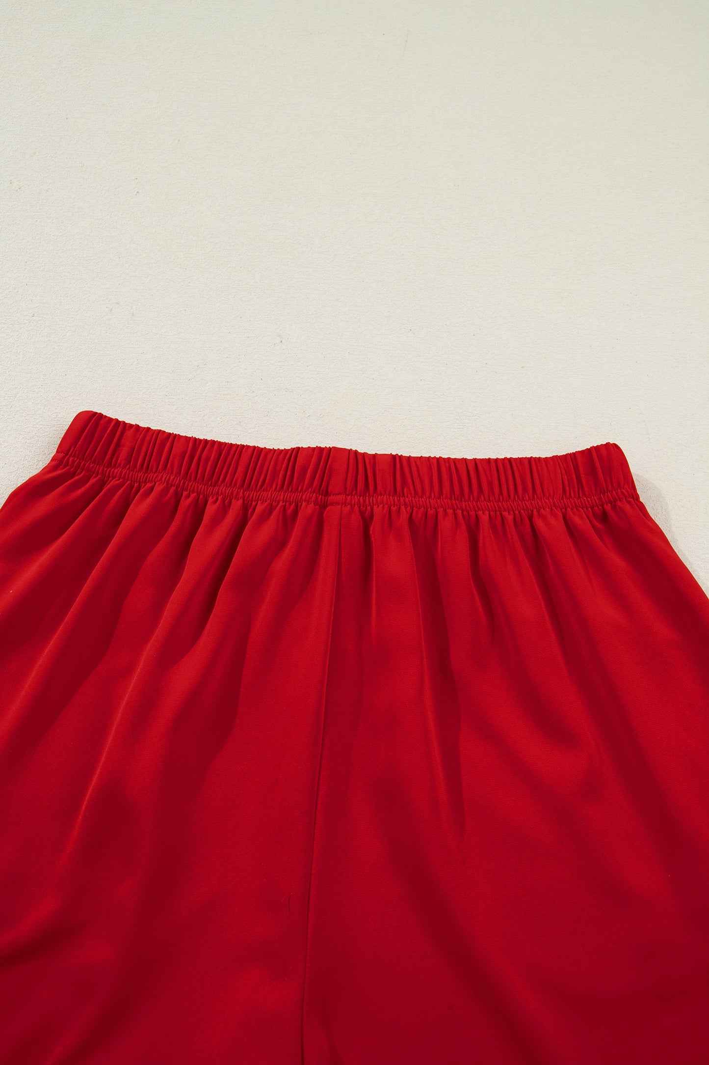 Red pajama shorts with gathered elastic waistband