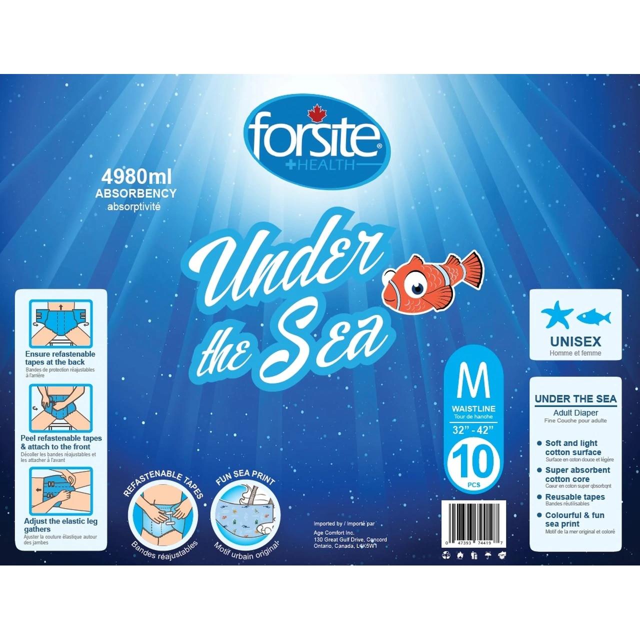 Forsite Health Under the Sea diaper package, size M (32–42), 10 pcs, plastic-backed
