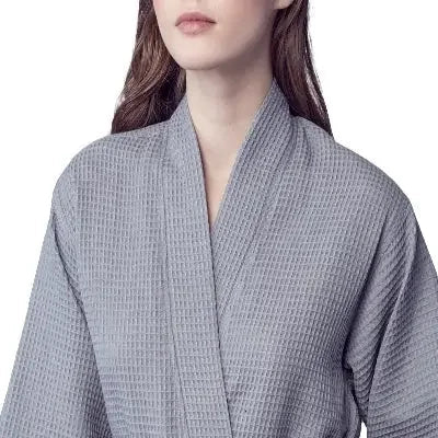 Waffle knee-length robe for women in dark grey with shawl collar