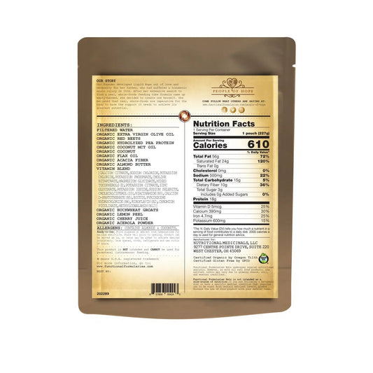 Keto ketogenic formula pouch back with nutrition facts panel and ingredient text
