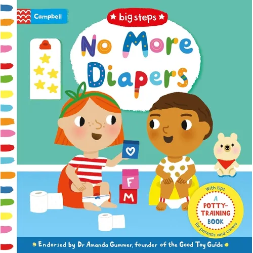 Potty time board book cover with smiling kids and “No More Diapers” title