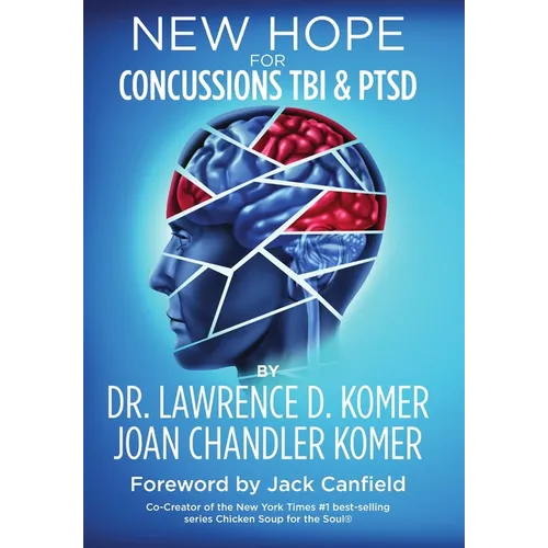 Blue hardcover book with head-and-brain illustration, New Hope for Concussions TBI & PTSD