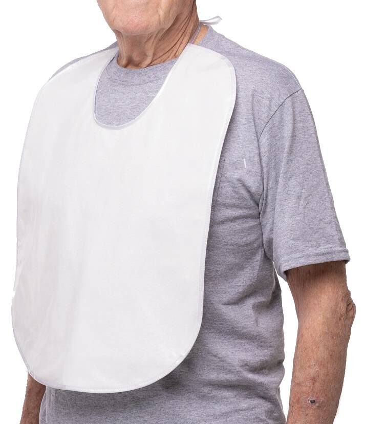 Adult plastic bib, milky white, no tray