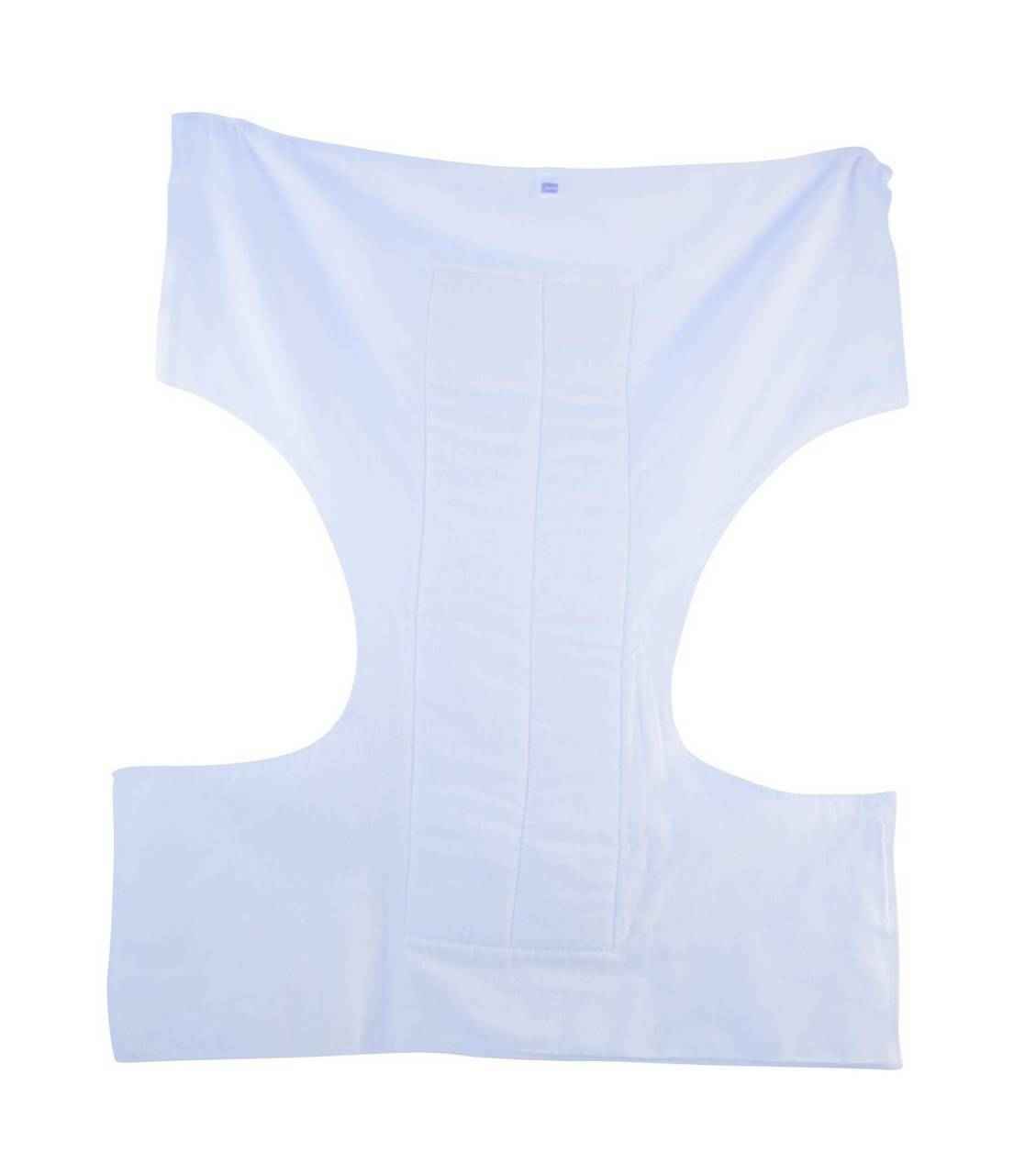 Light blue contour adult cloth diaper, folded with front panel and side cutouts