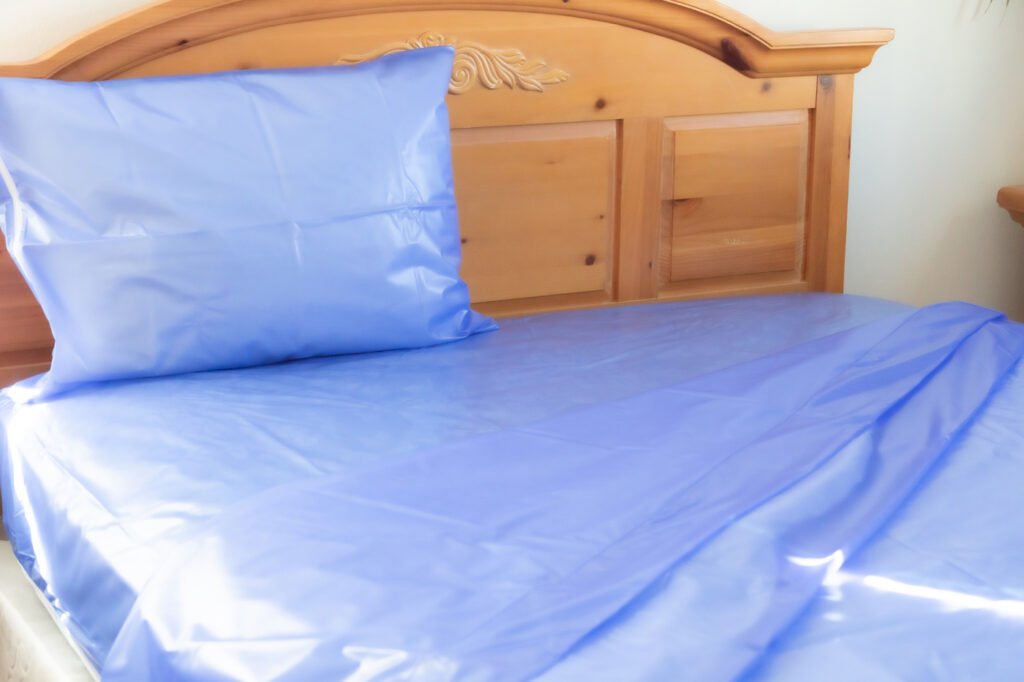 Sapphire blue king plastic mattress protector with smooth fitted surface