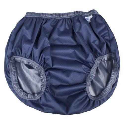 Navy adult diaper cover with elastic leg openings and waistband
