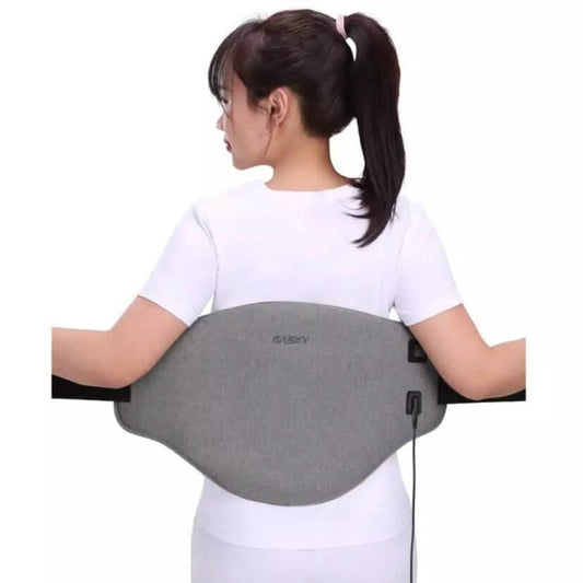 Gray electric heating pad for lower back and abdomen, with power cable