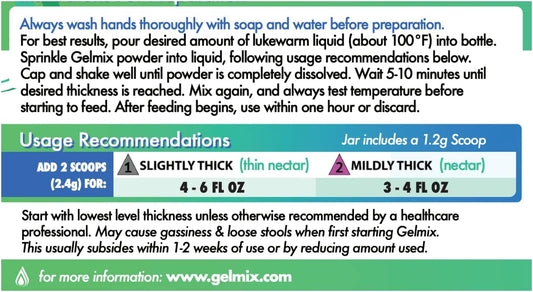 Gelmix thickener usage recommendations for adding 2 scoops and dissolving in liquid