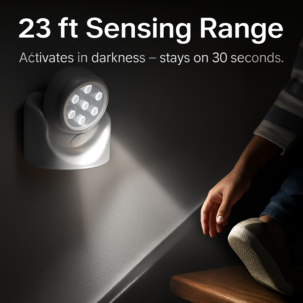 Wireless LED Spotlight 90 ° Motion Sensor Night Lamp 360°Rotate Cordless Stairs Lights Battery Operated w/23ft Sensing Range for Closet Bathroom LJGDeals