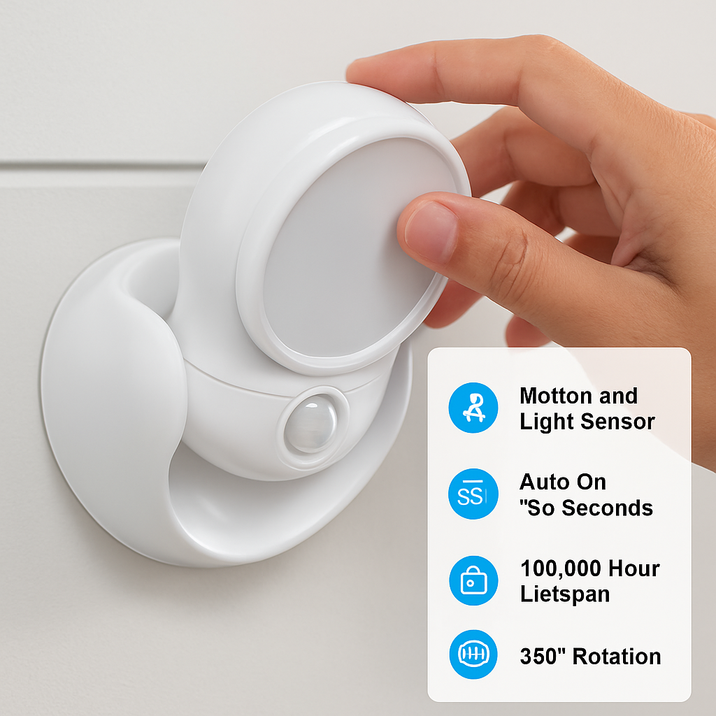Wireless LED Spotlight 90 ° Motion Sensor Night Lamp 360°Rotate Cordless Stairs Lights Battery Operated w/23ft Sensing Range for Closet Bathroom LJGDeals