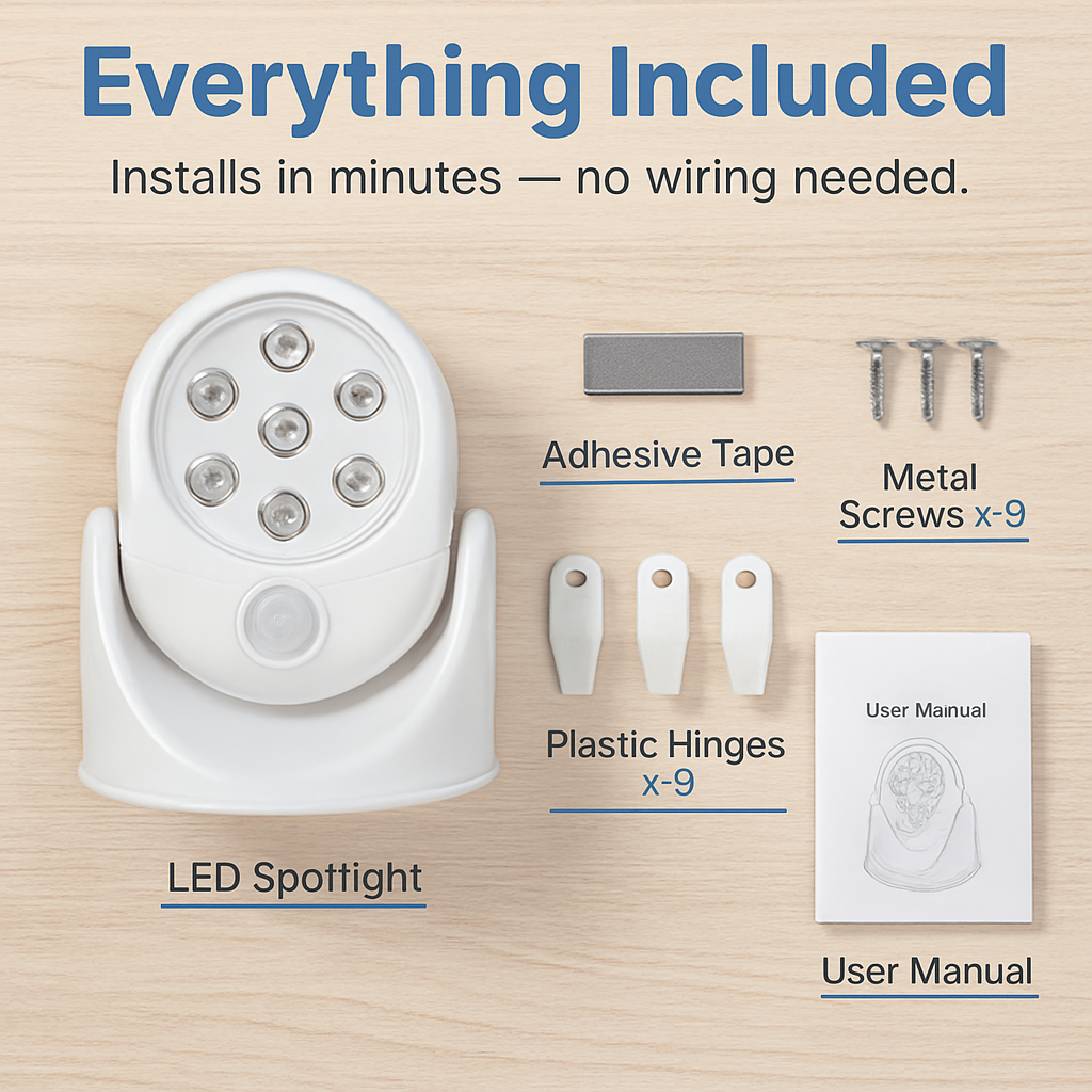 Wireless LED Spotlight 90 ° Motion Sensor Night Lamp 360°Rotate Cordless Stairs Lights Battery Operated w/23ft Sensing Range for Closet Bathroom LJGDeals
