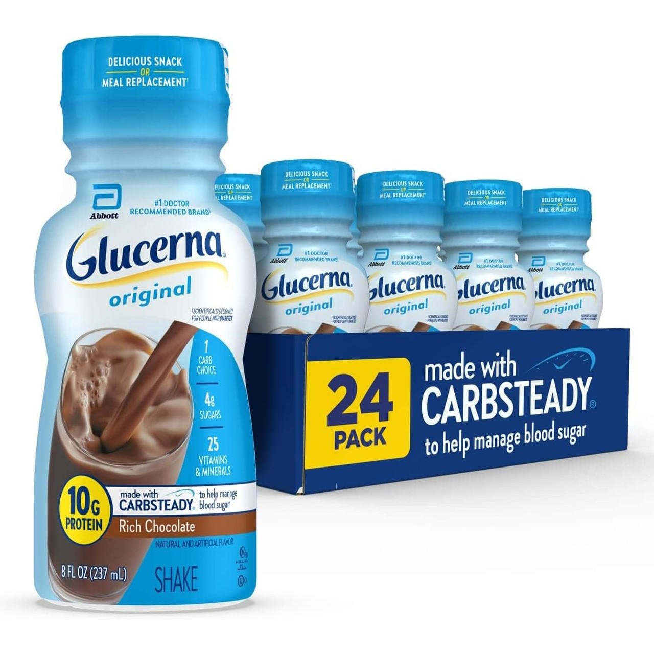 Glucerna rich chocolate nutritional shake bottle, 8 oz, meal replacement