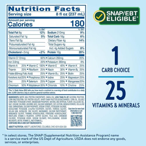 Glucerna Original vanilla nutritional shake nutrition facts panel
