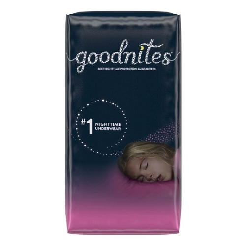 GoodNites youth nighttime underwear girls package with dark blue and purple gradient print