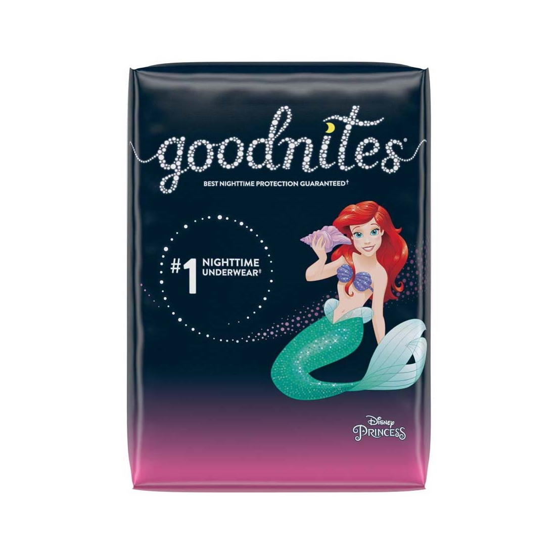 GoodNites youth nighttime underwear girls package featuring Ariel mermaid character illustration