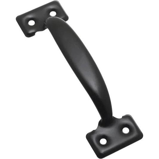 Dark grab handle with two mounting plates and screw holes on both ends