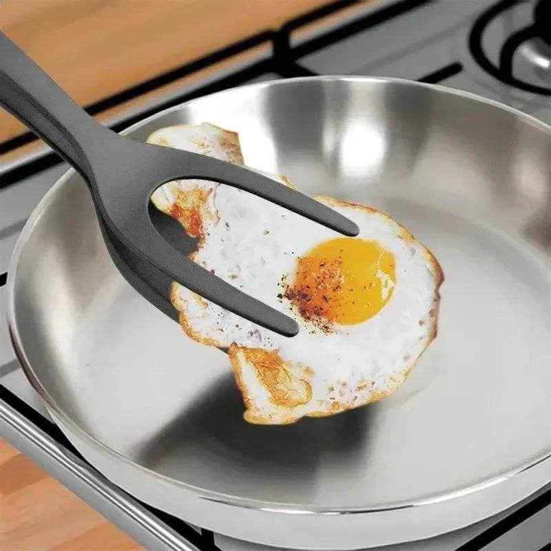 2-in-1 Nylon Flip Tongs & Spatula | Egg & Steak Turner Tongs