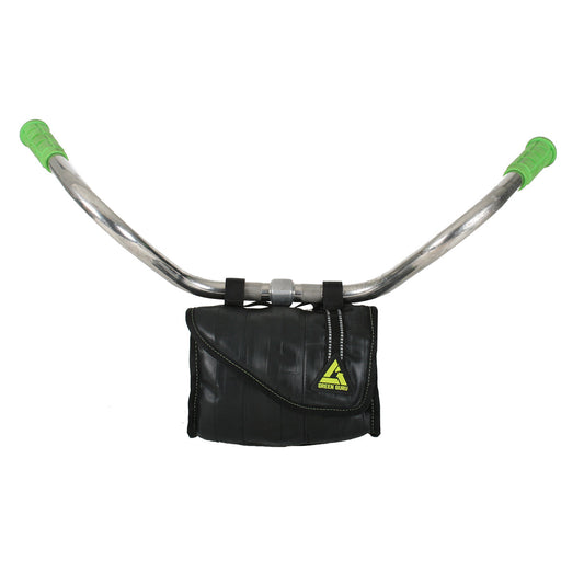 Black cruiser cooler handlebar bag with zip top and front logo patch