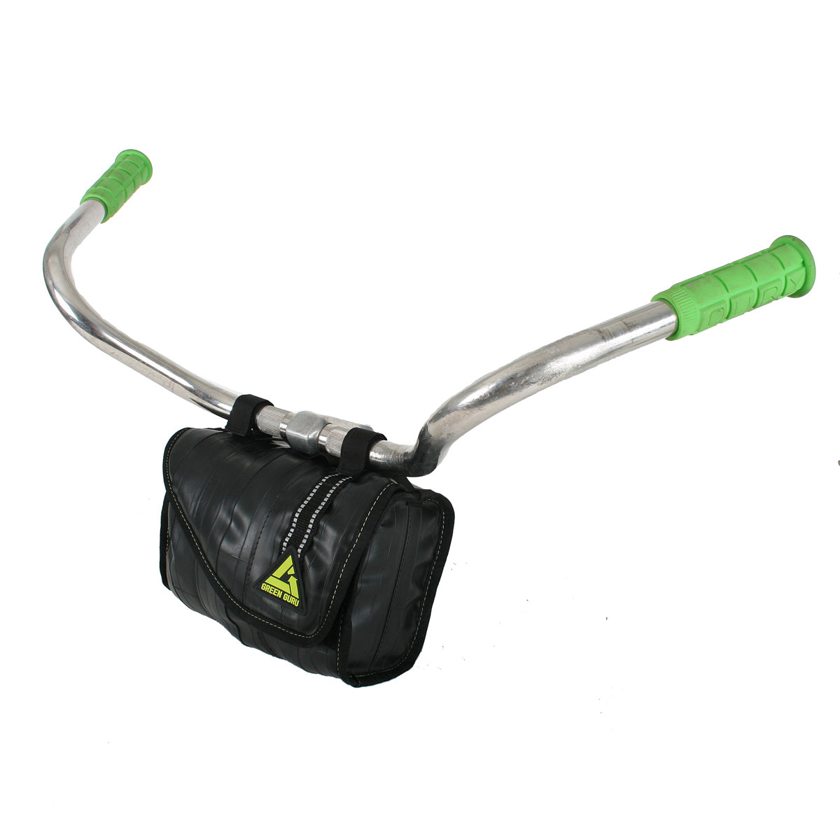 Black cruiser cooler handlebar bag with logo patch and side panel seams