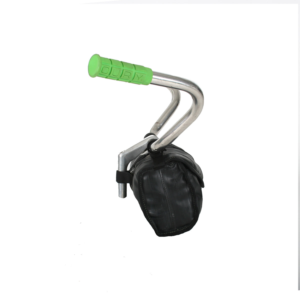 Black cruiser cooler handlebar bag with front flap and green handle grip