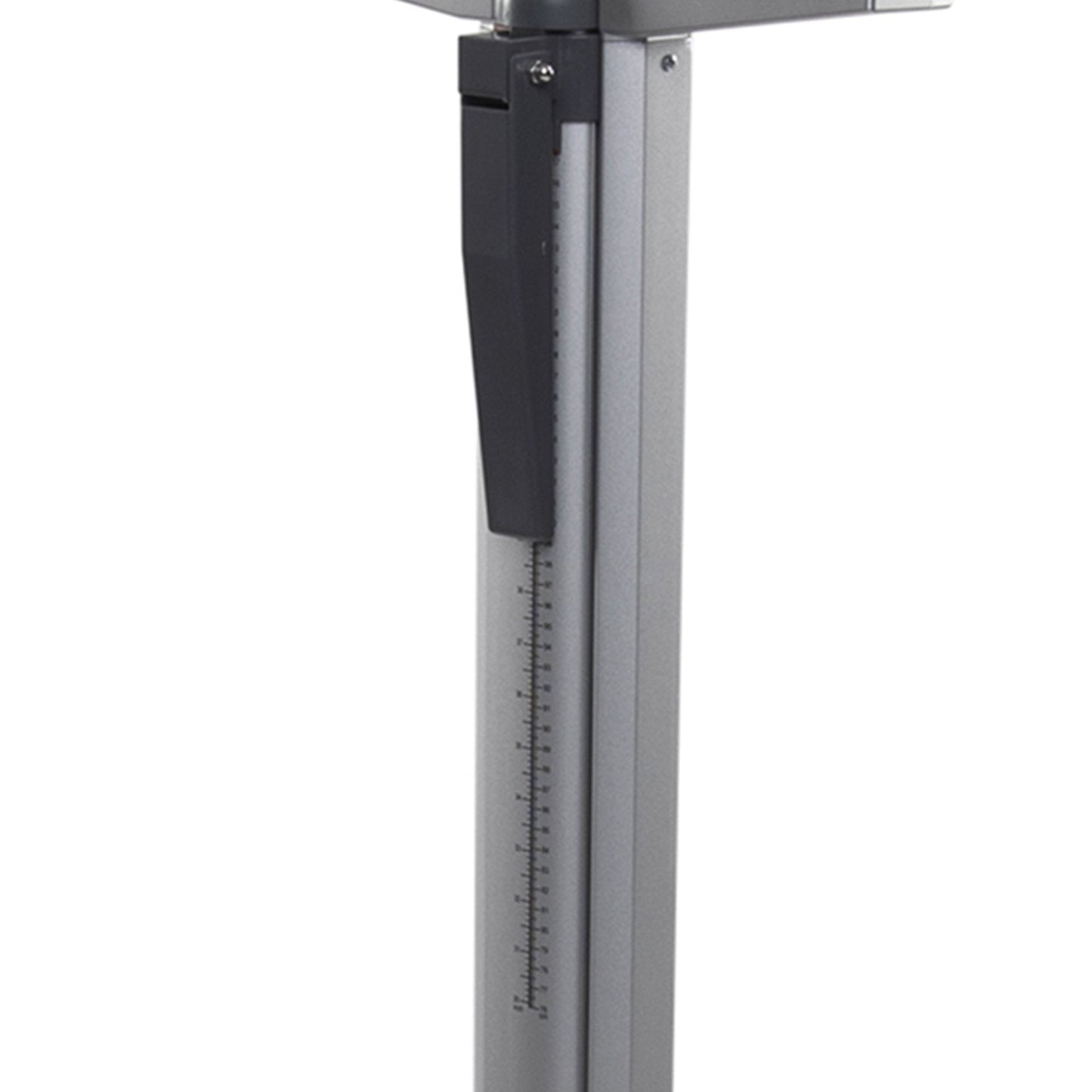 Height rod with measurement markings and black adjustment housing on scale column