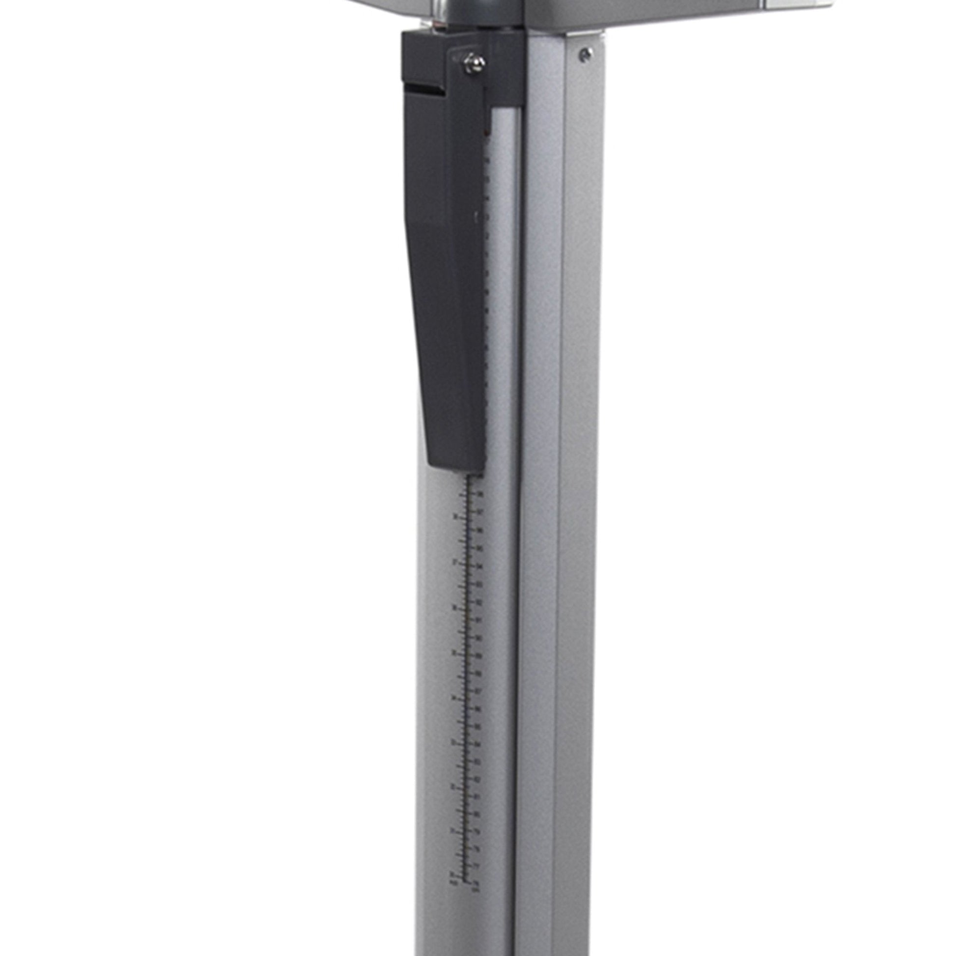Height rod with measurement markings and black adjustment housing on scale column
