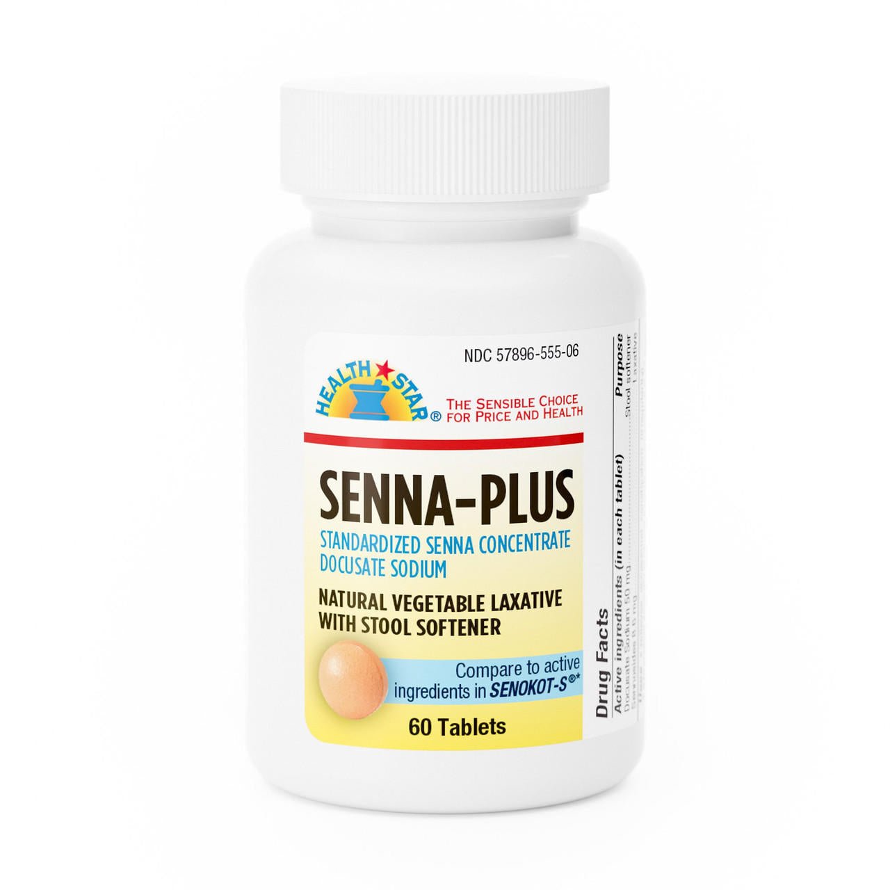 Health Star Senna-Plus laxative stool softener bottle, 60 tablets