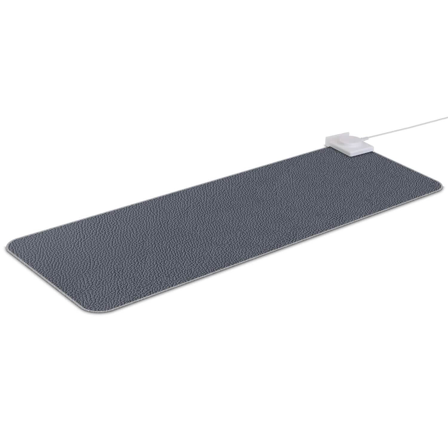 Large heated gaming mouse pad, dark top view with white controller knob