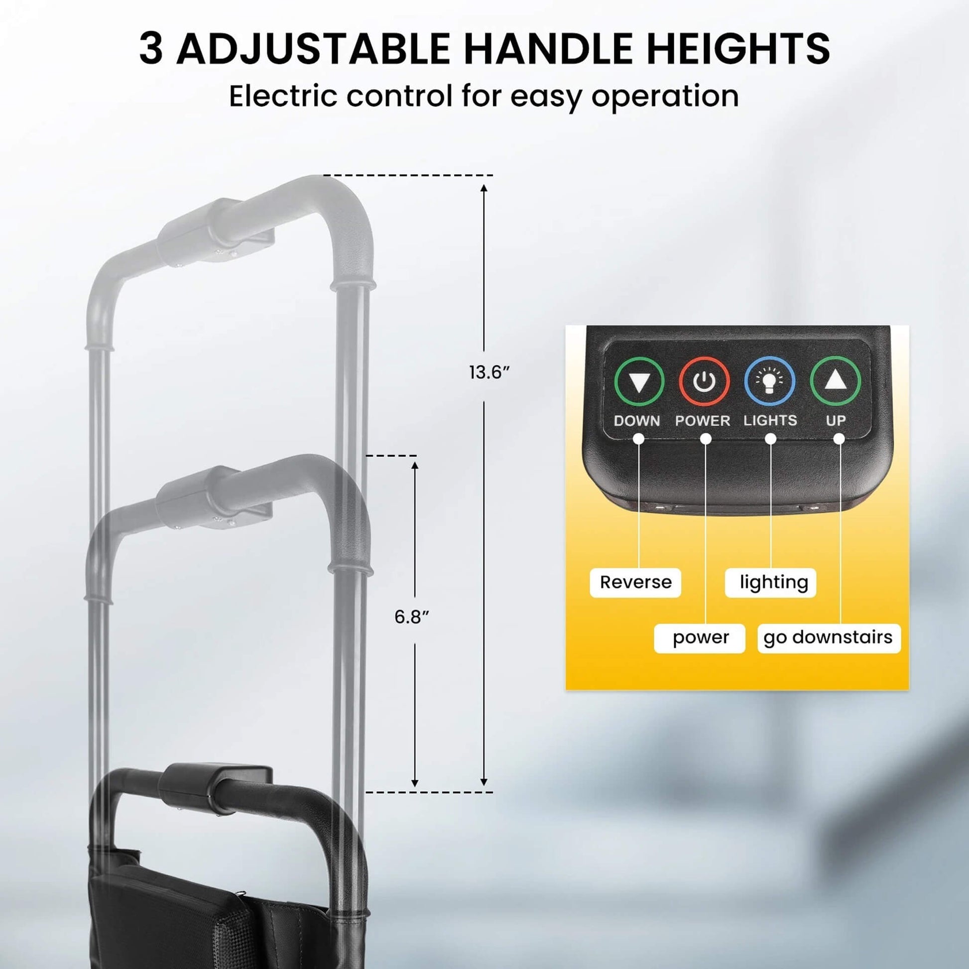 Adjustable handlebar control panel illustration for electric stair climbing wheelchair