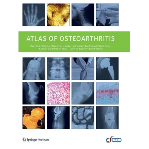 Paperback atlas book cover with green title bar and medical joint X-ray photos