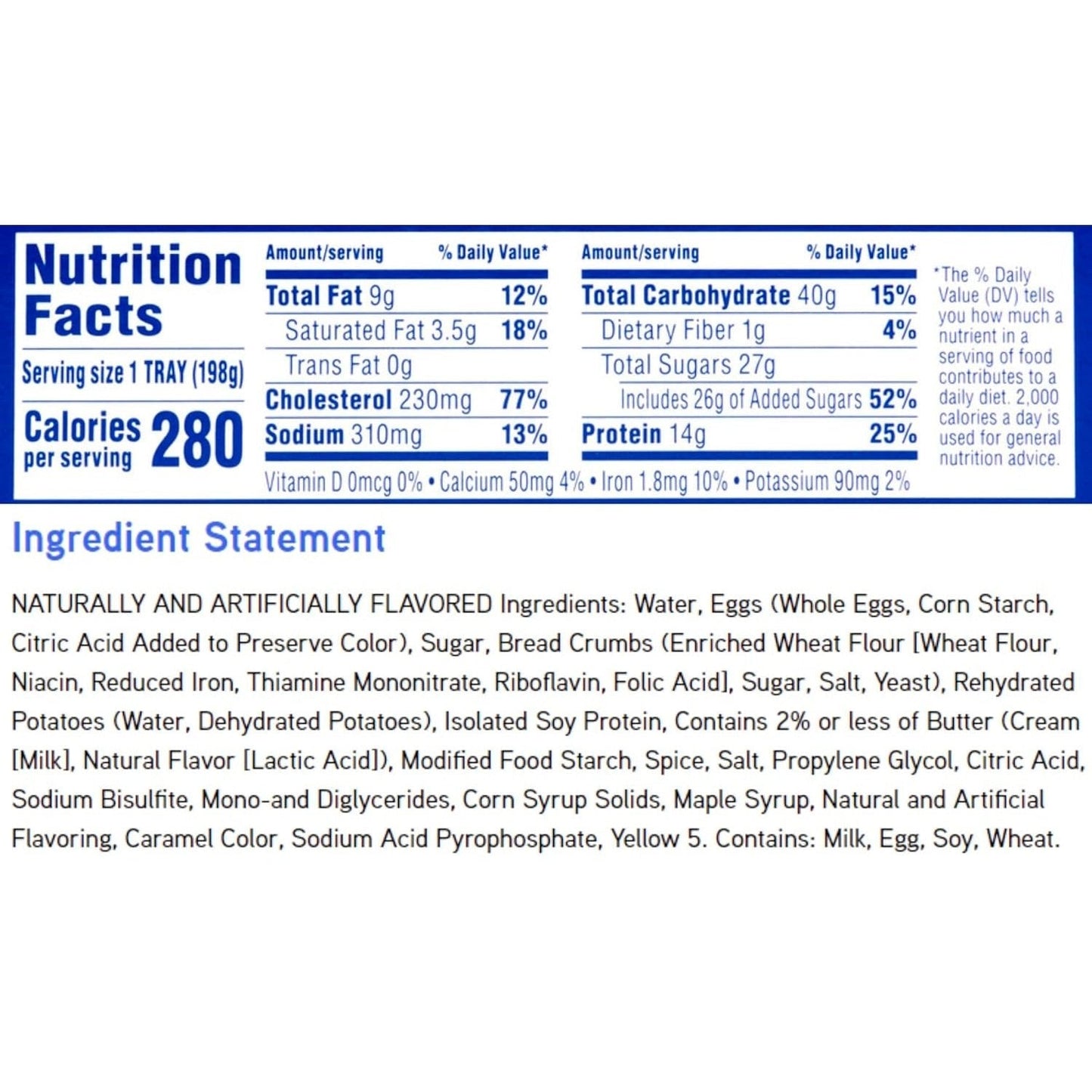 Nutrition Facts for French toast puree: 280 calories per serving